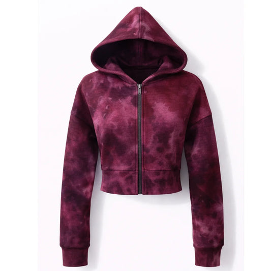 Sudadera con capucha corta holgada con cremallera
