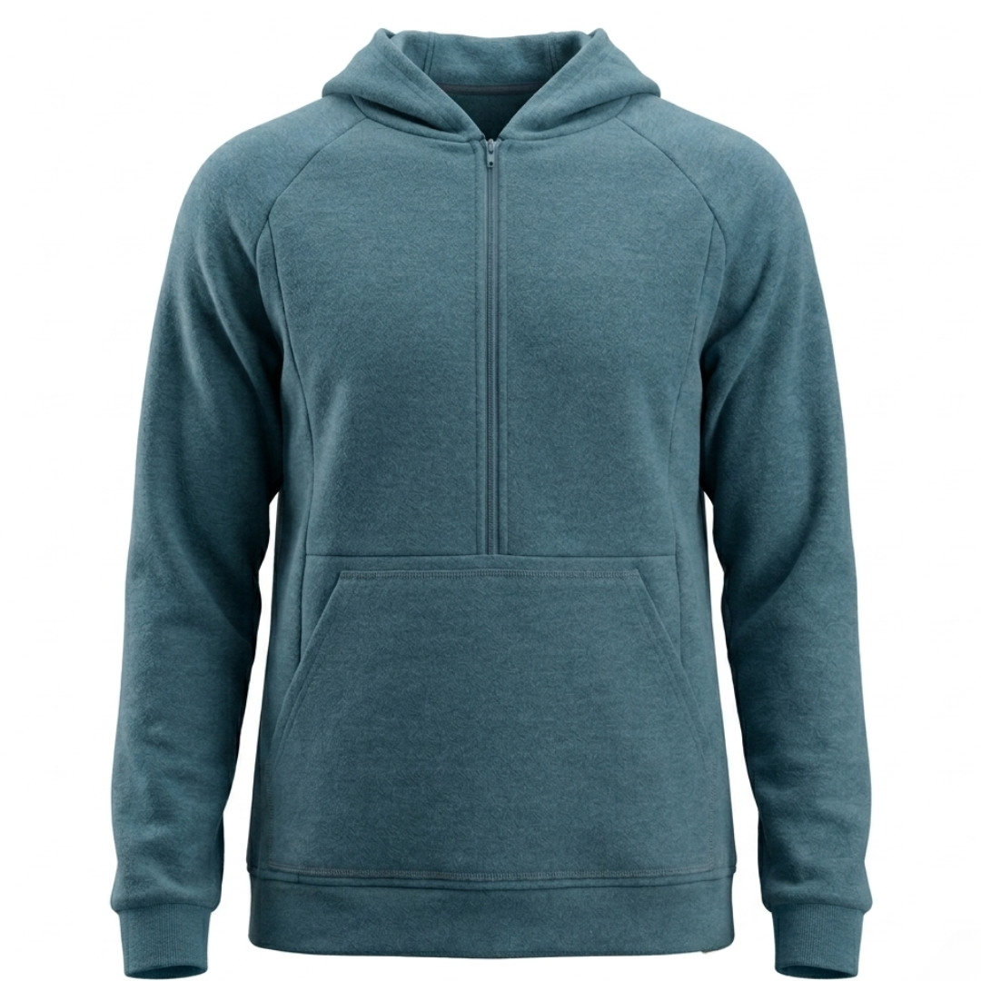 Men Zippered Henley Hoodie