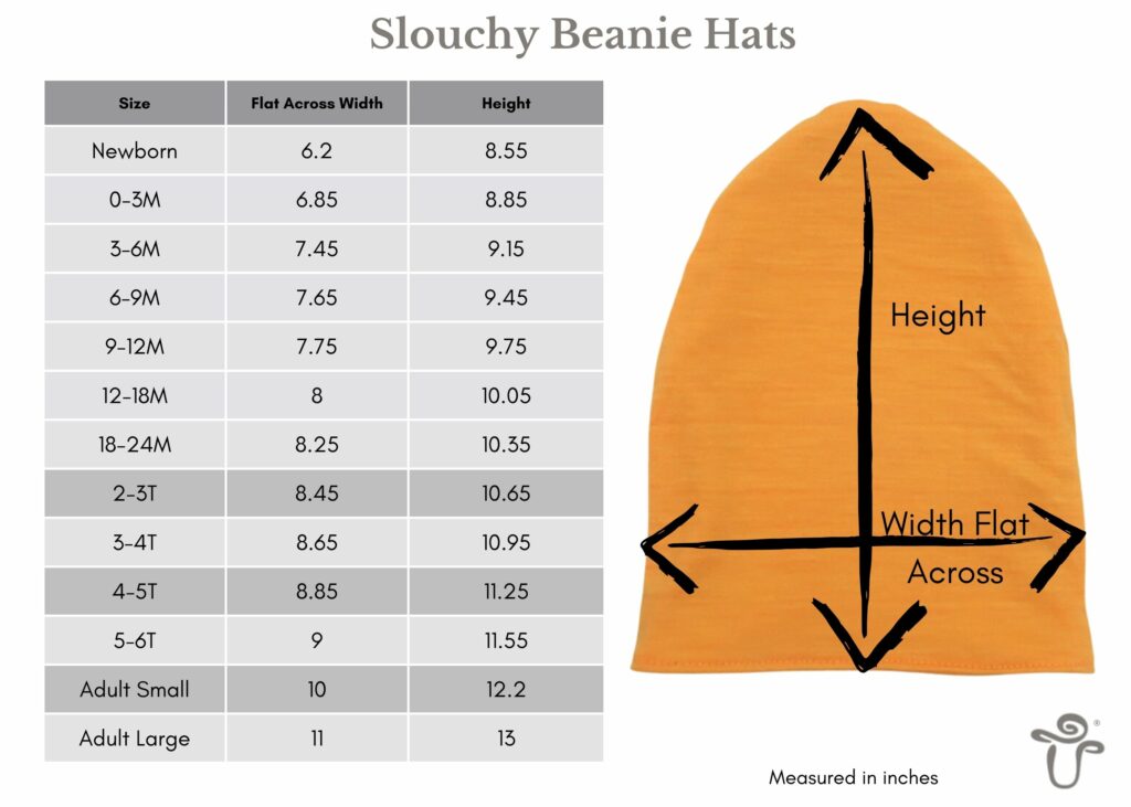 Bumby Slouchy Beanie sizing chart 1