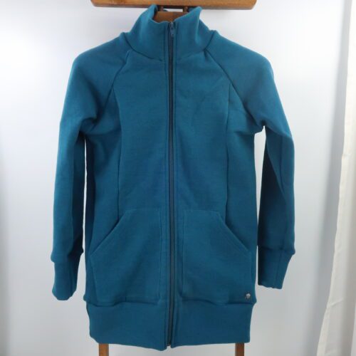 Unisex Adult Cardigan Zipper. Full Zippered sweater in Merino Wool. A dark teal colour
