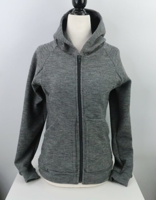 Unisex Adult Cardigan Zipper. Full Zippered sweater in Merino Wool. A black/grey melange colour.