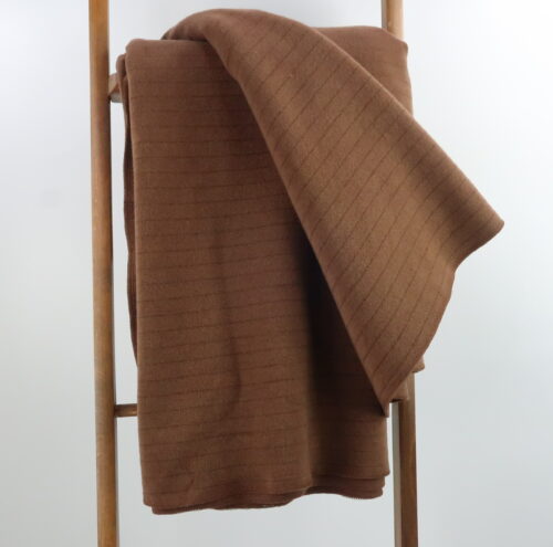Blanket. Merino Wool. Horizontally lined medium brown colour with matching thread.