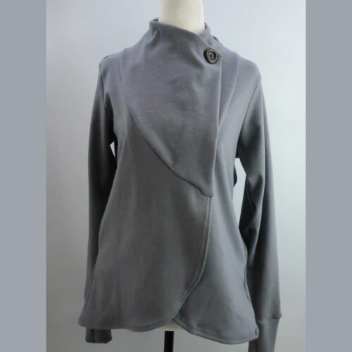 Caresse Sweater with ruched neck and big lapels merino wool